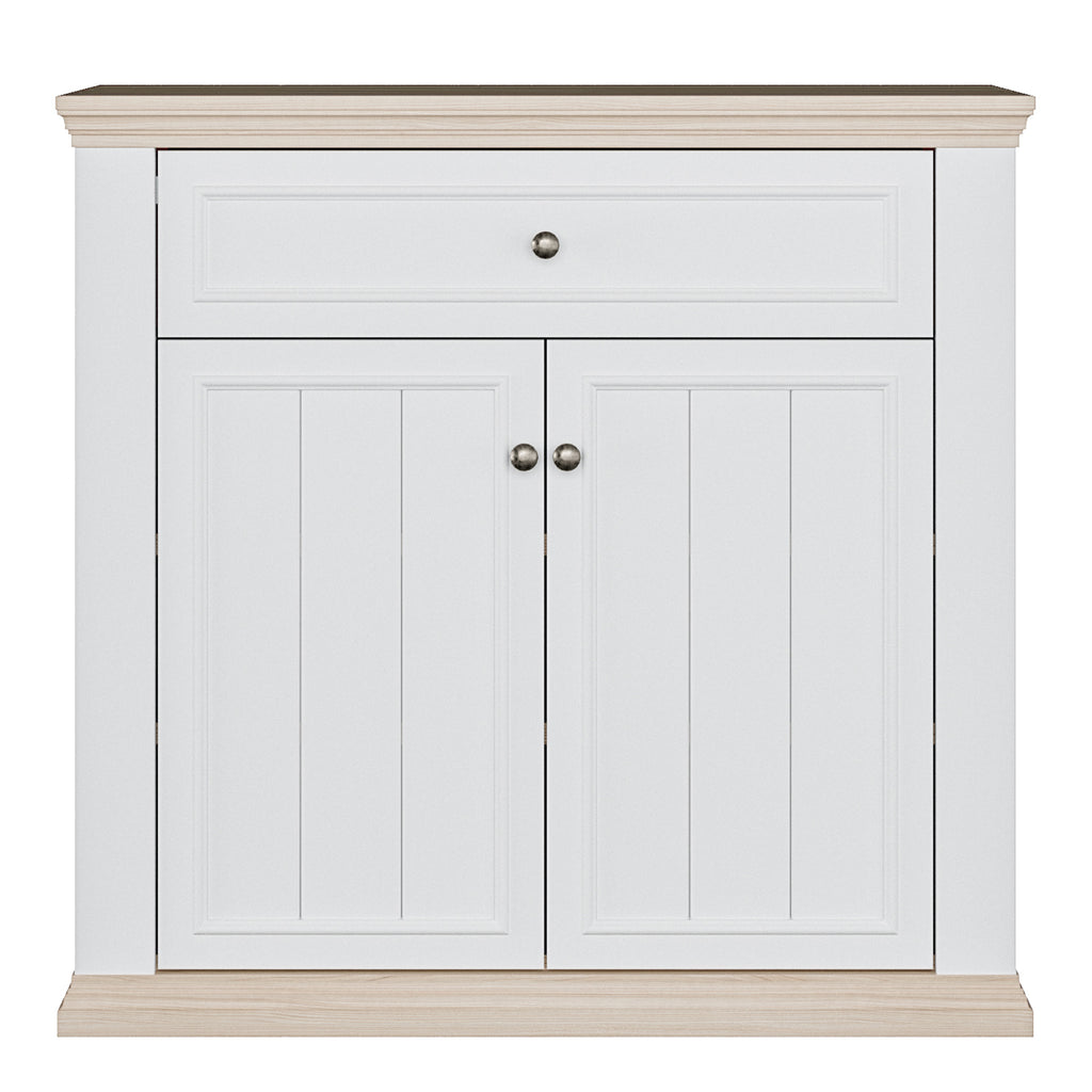 Pontypool 2 Door 1 Drawer Small Sideboard in White and Riva Oak