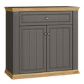 Pontypool 2 Door 1 Drawer Small Sideboard in Wolfram Grey and Mauvella Oak