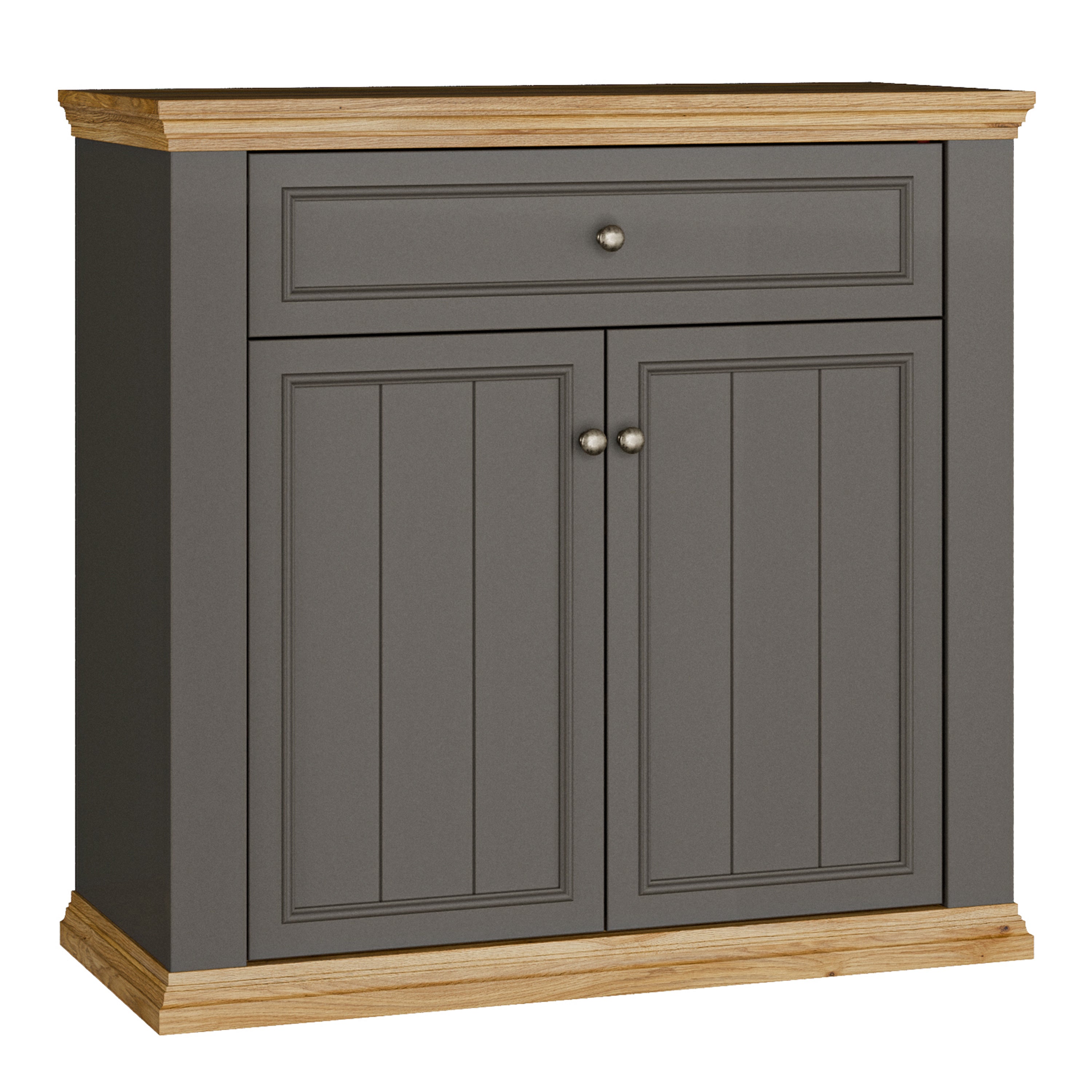 Pontypool 2 Door 1 Drawer Small Sideboard in Wolfram Grey and Mauvella Oak