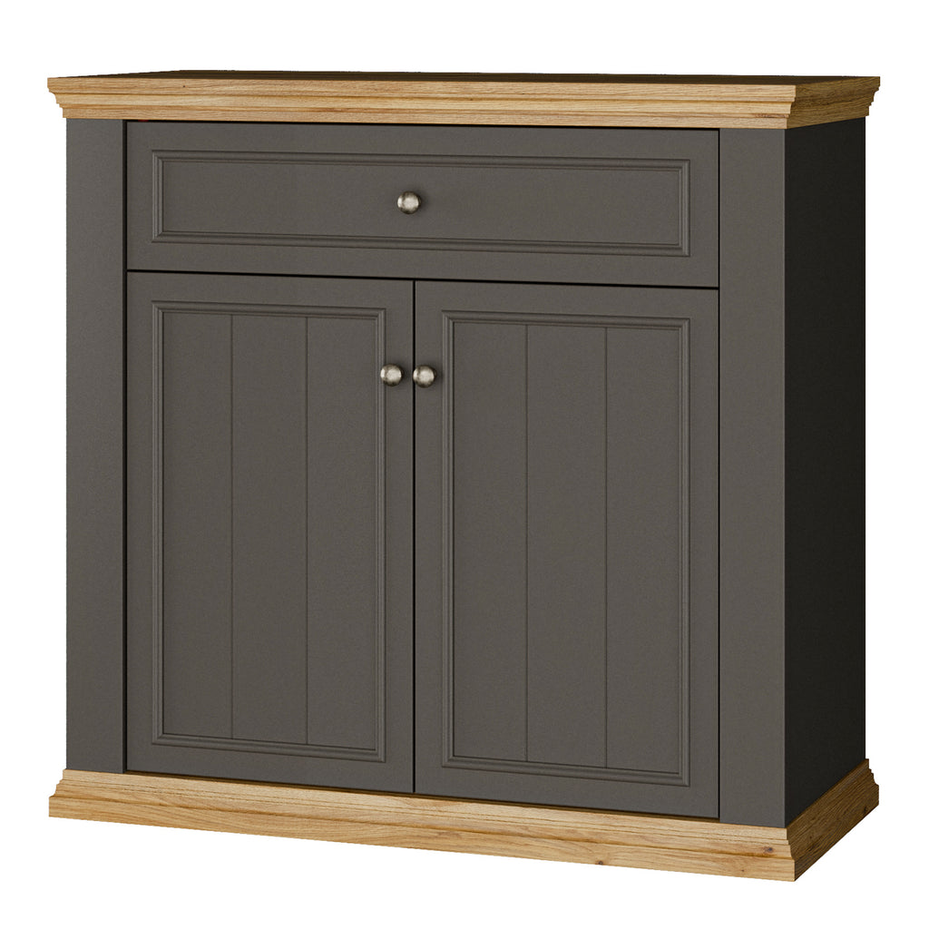 Pontypool 2 Door 1 Drawer Small Sideboard in Wolfram Grey and Mauvella Oak