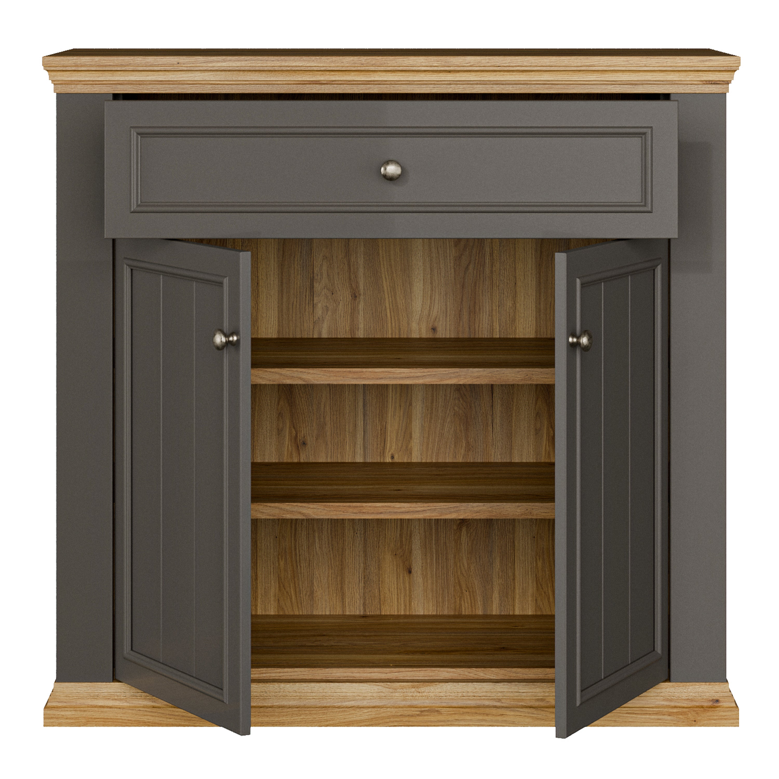Pontypool 2 Door 1 Drawer Small Sideboard in Wolfram Grey and Mauvella Oak