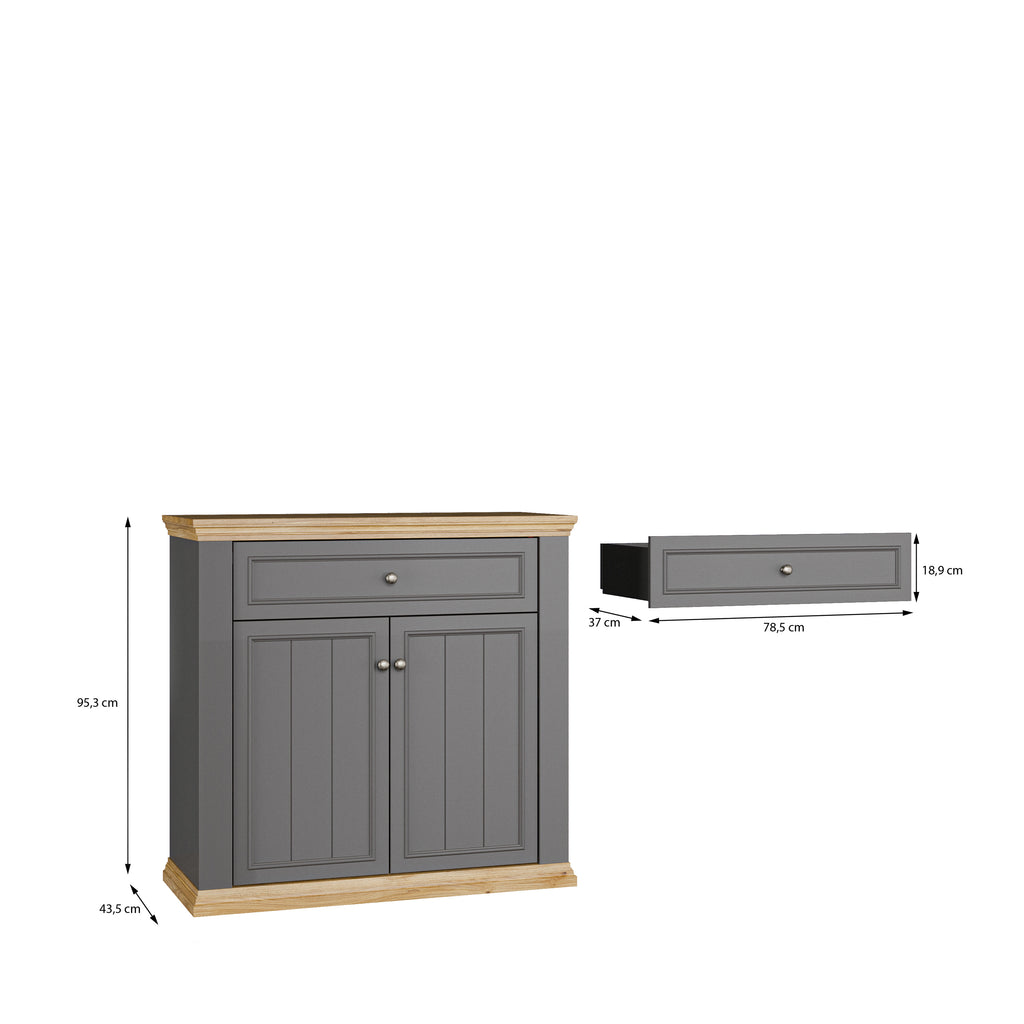 Pontypool 2 Door 1 Drawer Small Sideboard in Wolfram Grey and Mauvella Oak