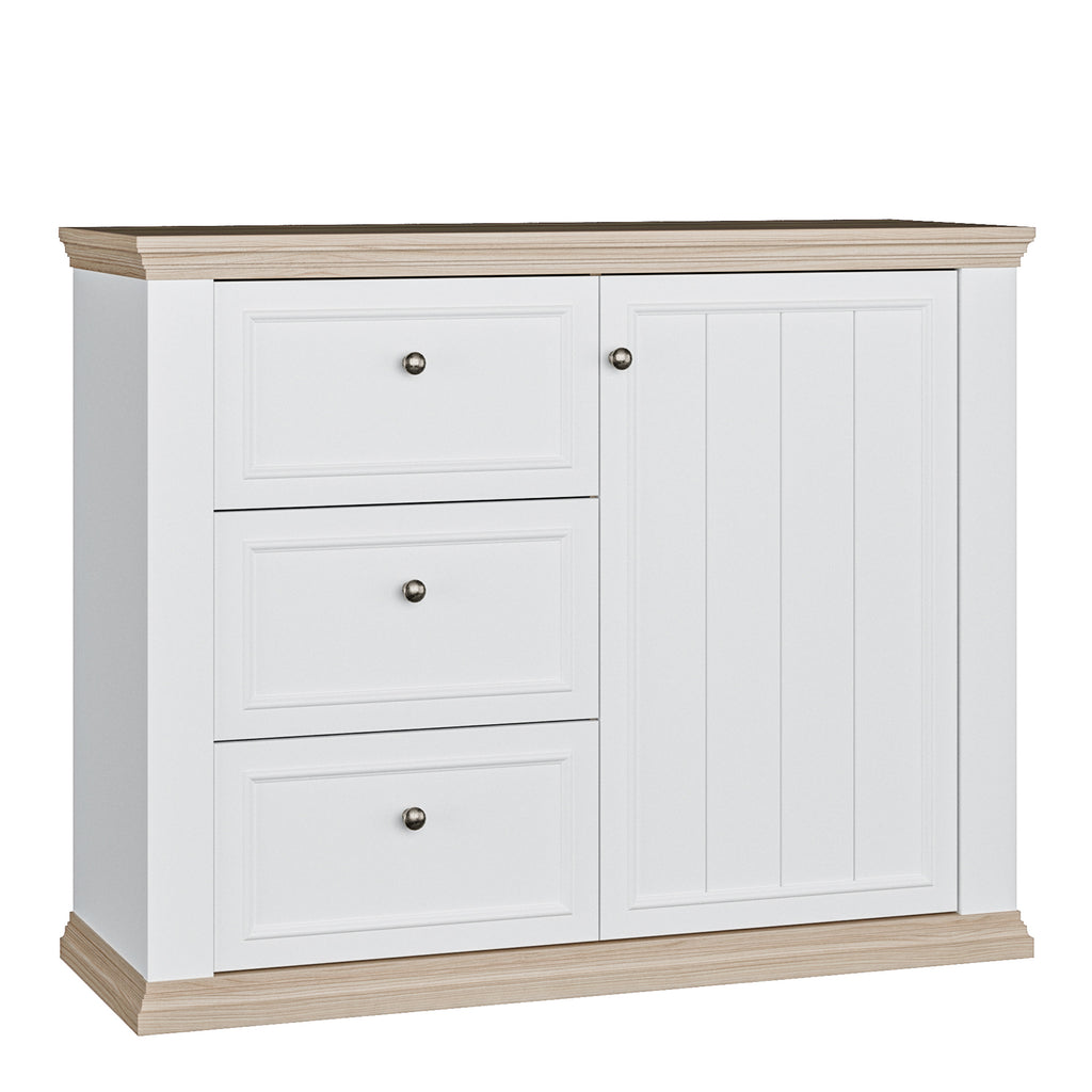 Pontypool 3 Drawer & 1 Door Sideboard in White and Riva Oak