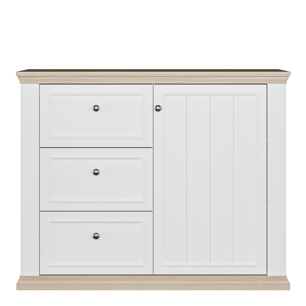 Pontypool 3 Drawer & 1 Door Sideboard in White and Riva Oak
