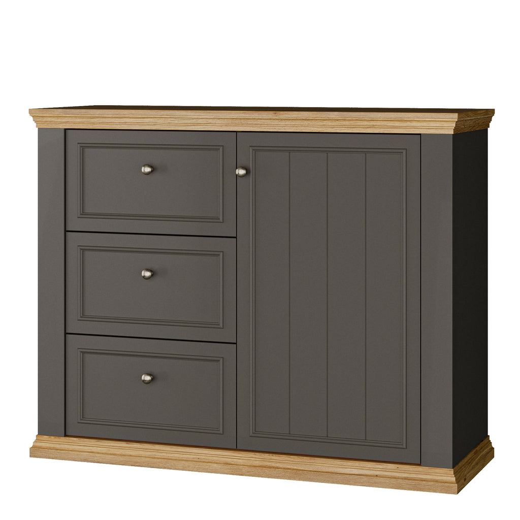 Pontypool 3 Drawer & 1 Door Sideboard in Grey and Mauvella Oak