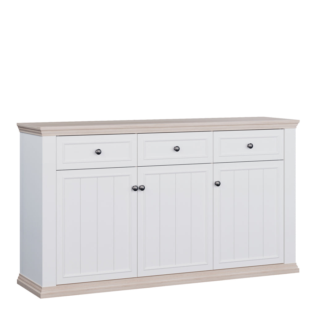 Pontypool 3 Drawer & 3 Door Sideboard in White and Riva Oak