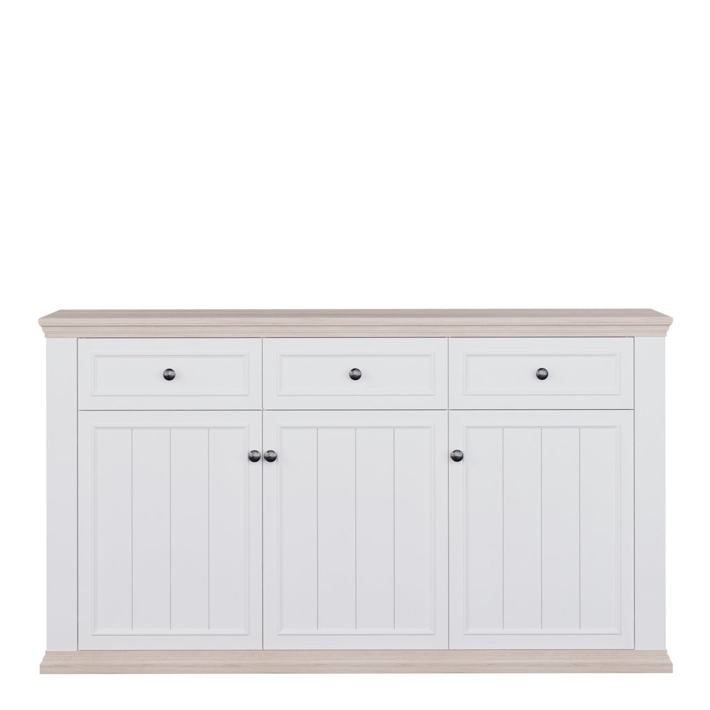 Pontypool 3 Drawer & 3 Door Sideboard in White and Riva Oak