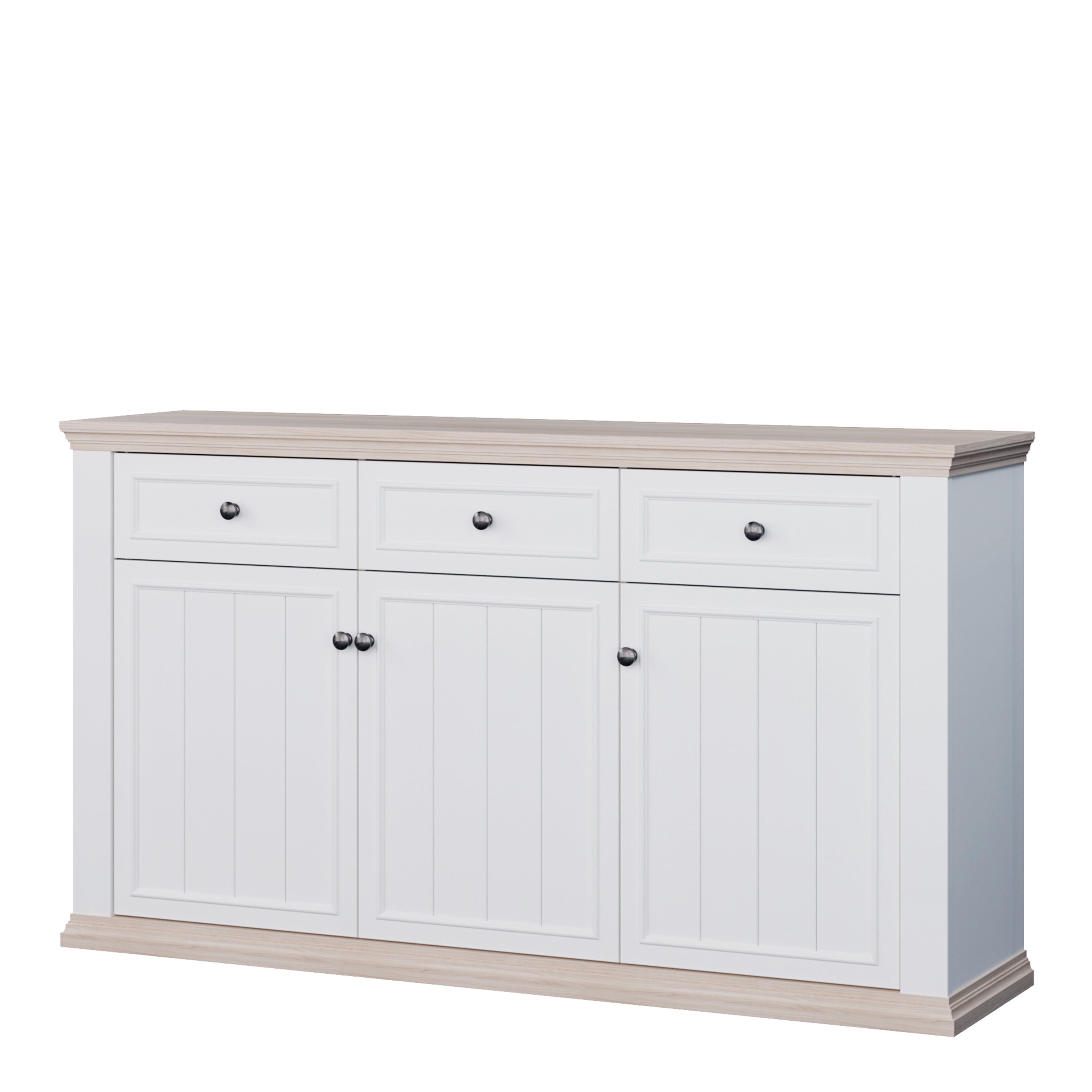 Pontypool 3 Drawer & 3 Door Sideboard in White and Riva Oak