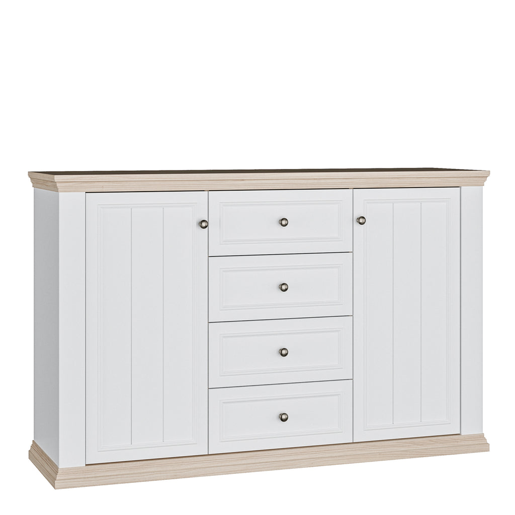 Pontypool 4 Drawer & 2 Door Sideboard in White and Riva Oak