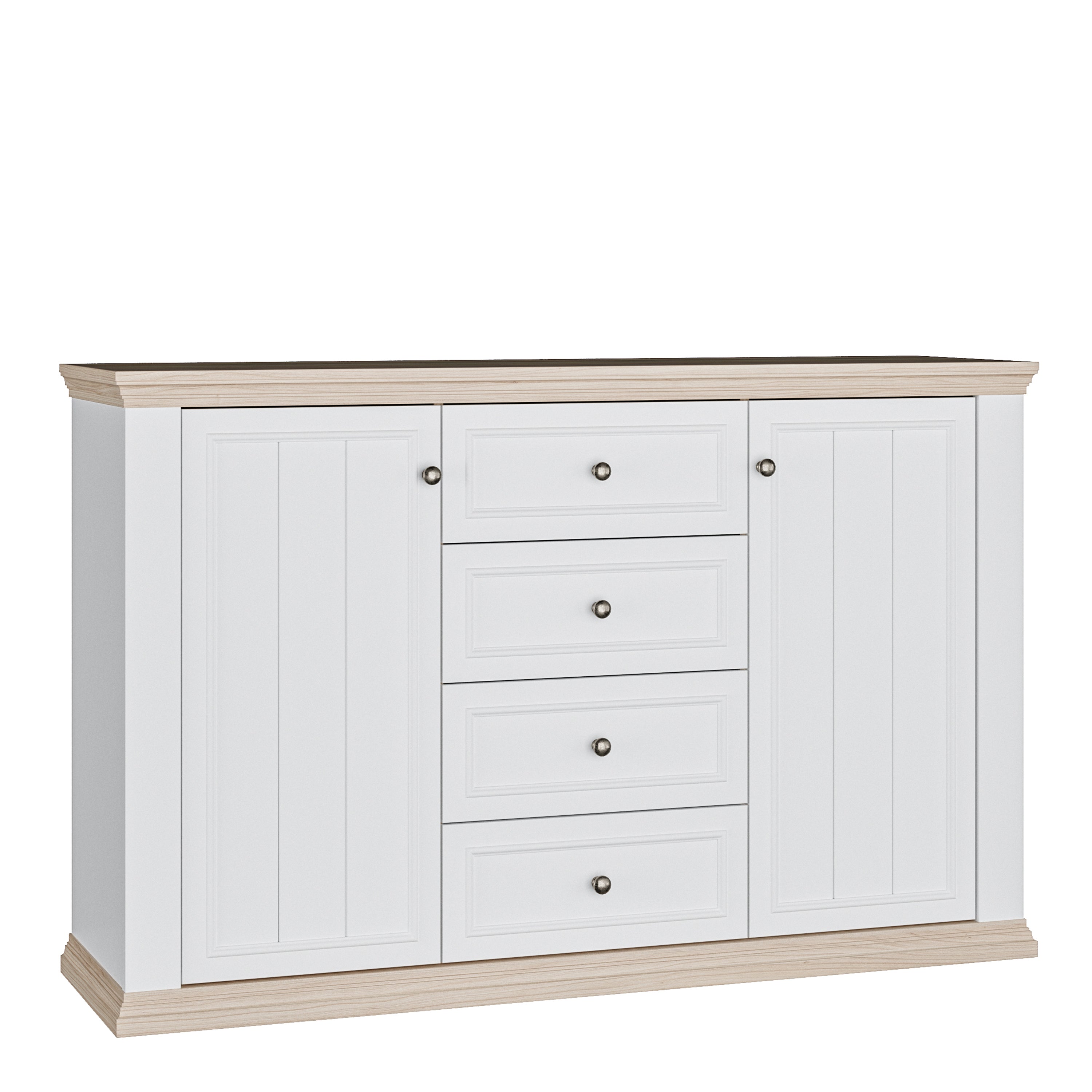 Pontypool 4 Drawer & 2 Door Sideboard in White and Riva Oak