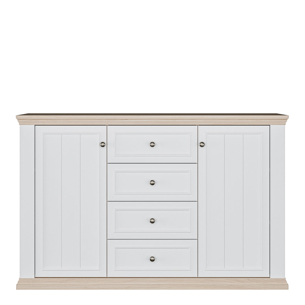 Pontypool 4 Drawer & 2 Door Sideboard in White and Riva Oak