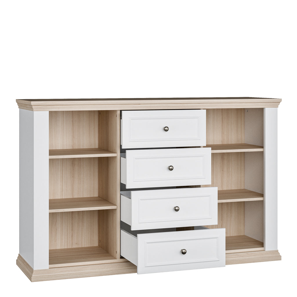 Pontypool 4 Drawer & 2 Door Sideboard in White and Riva Oak