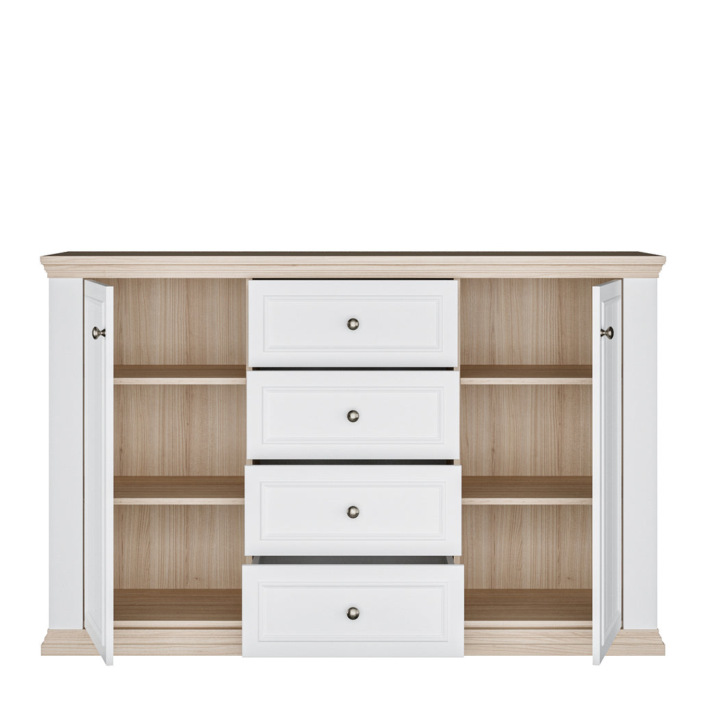 Pontypool 4 Drawer & 2 Door Sideboard in White and Riva Oak