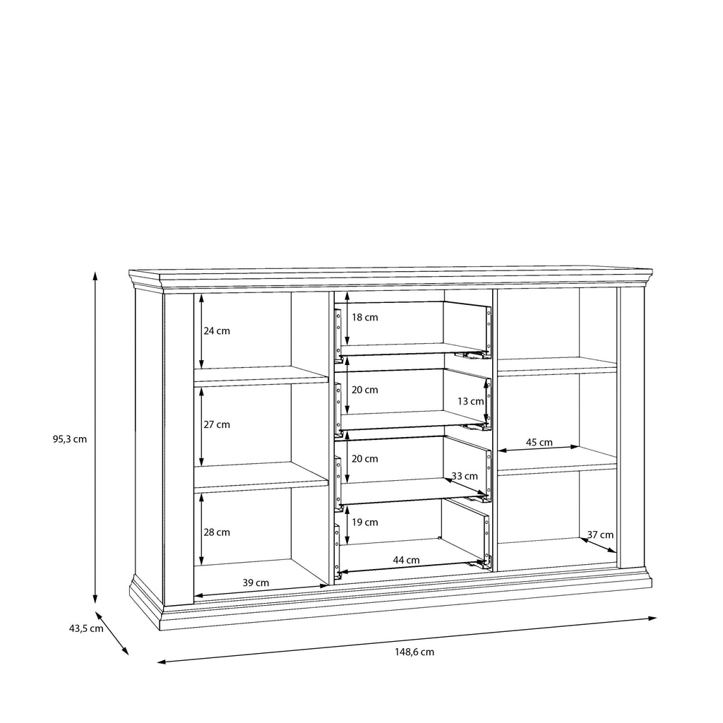 Pontypool 4 Drawer & 2-Door Sideboard in Grey and Mauvella Oak