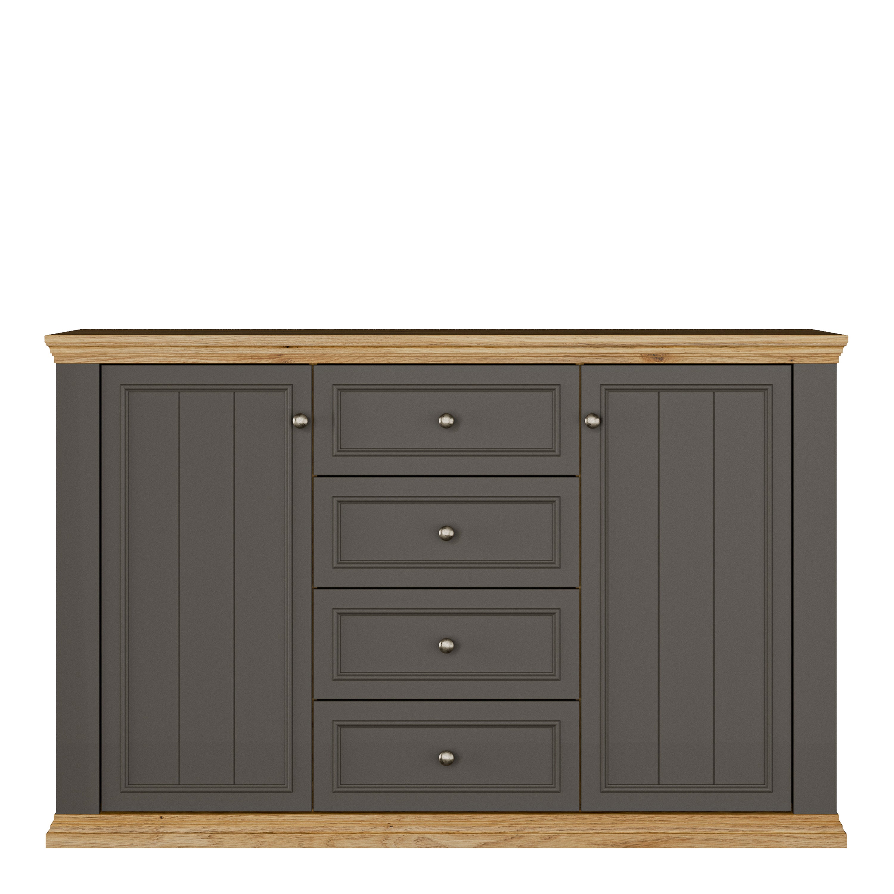 Pontypool 4 Drawer & 2-Door Sideboard in Grey and Mauvella Oak