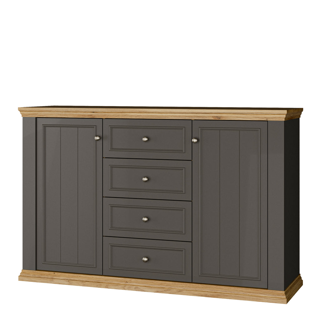 Pontypool 4 Drawer & 2-Door Sideboard in Grey and Mauvella Oak