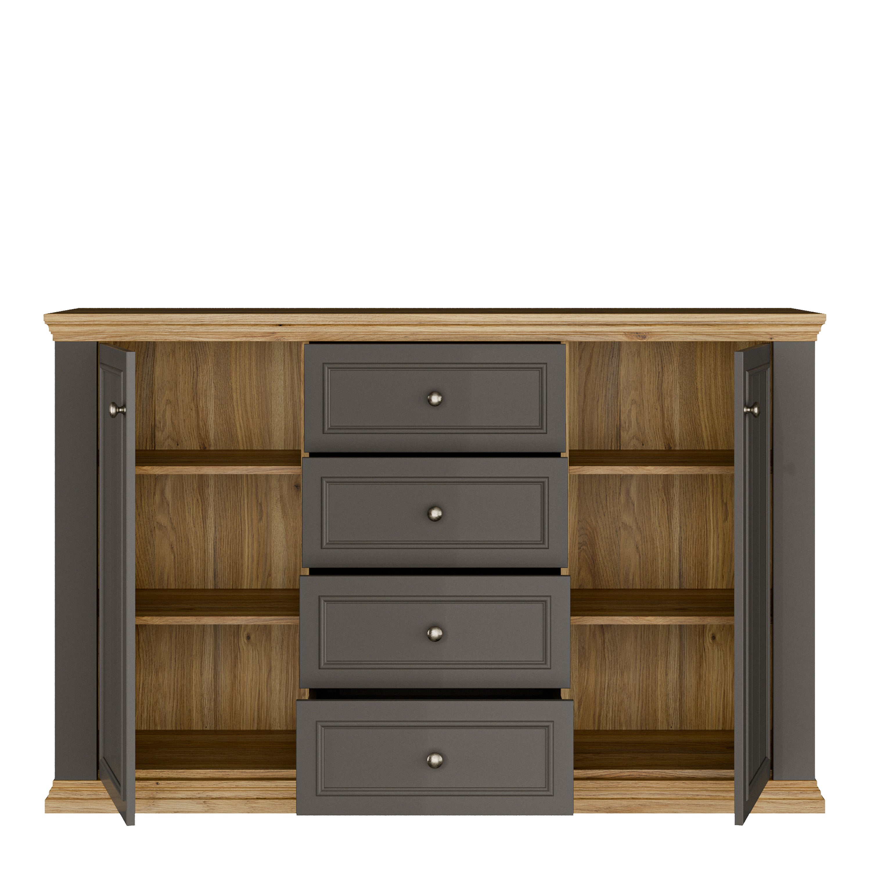 Pontypool 4 Drawer & 2-Door Sideboard in Grey and Mauvella Oak