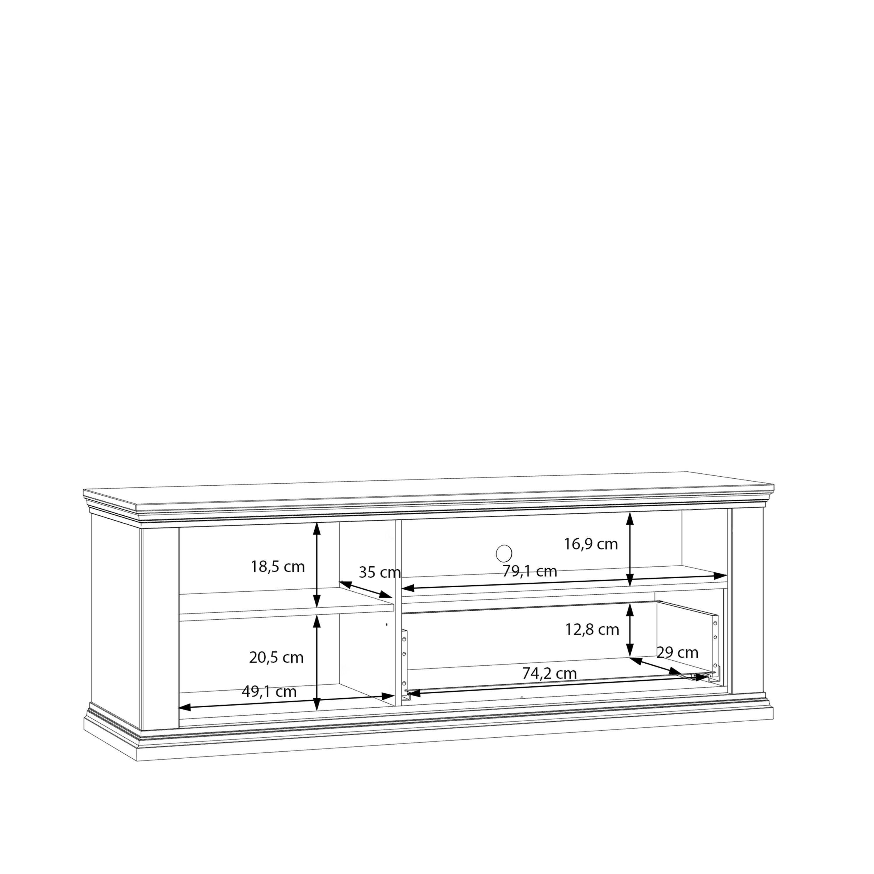 Pontypool TV Unit with Drawer & Open Shelf in White and Riva Oak