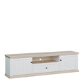 Pontypool Wide TV Unit with 2 Doors, Drawer & Open Shelf in White and Riva Oak