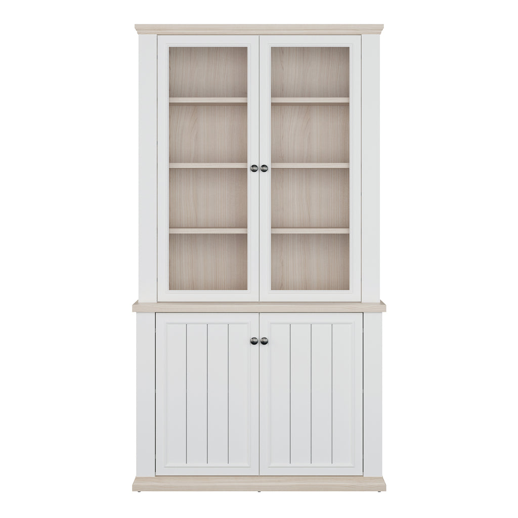 Pontypool 4 Door Display Cabinet in White and Riva Oak