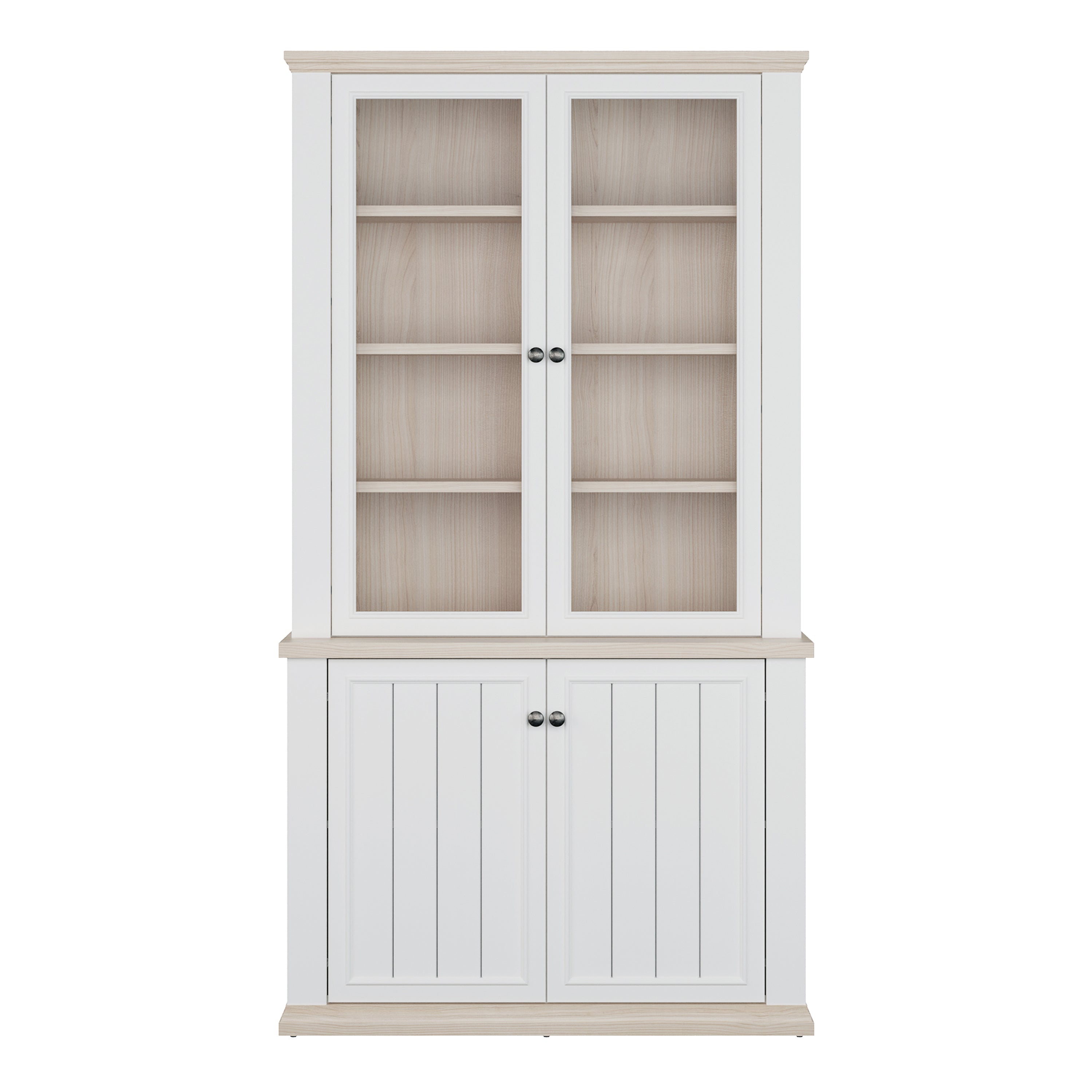 Pontypool 4 Door Display Cabinet in White and Riva Oak