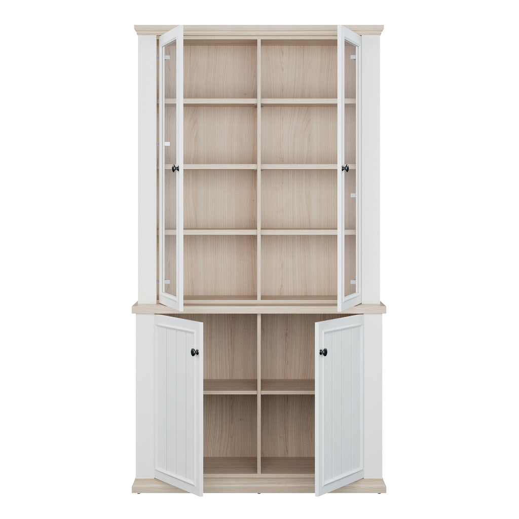 Pontypool 4 Door Display Cabinet in White and Riva Oak