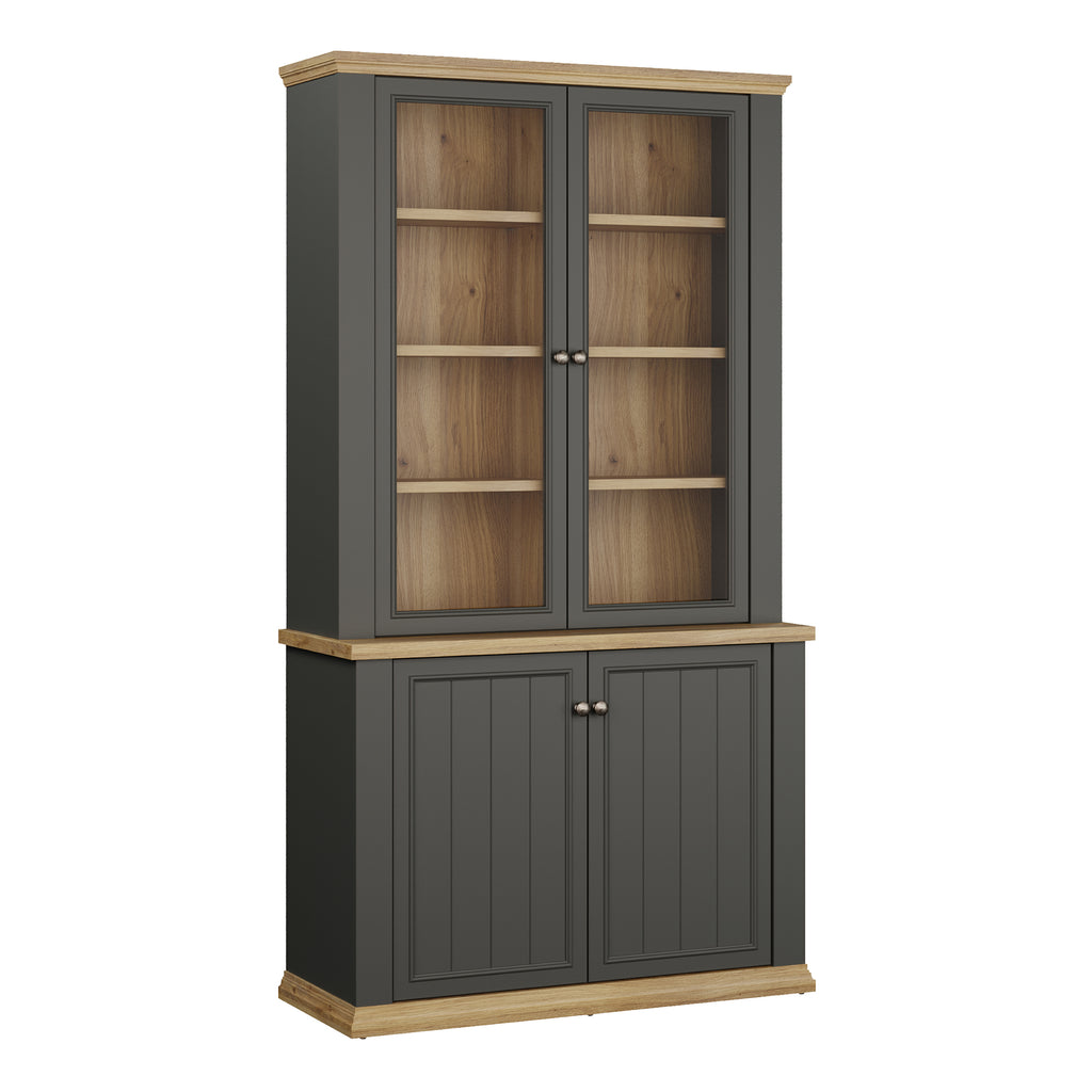 Pontypool 4 Door Display Cabinet in Grey and Mauvella Oak