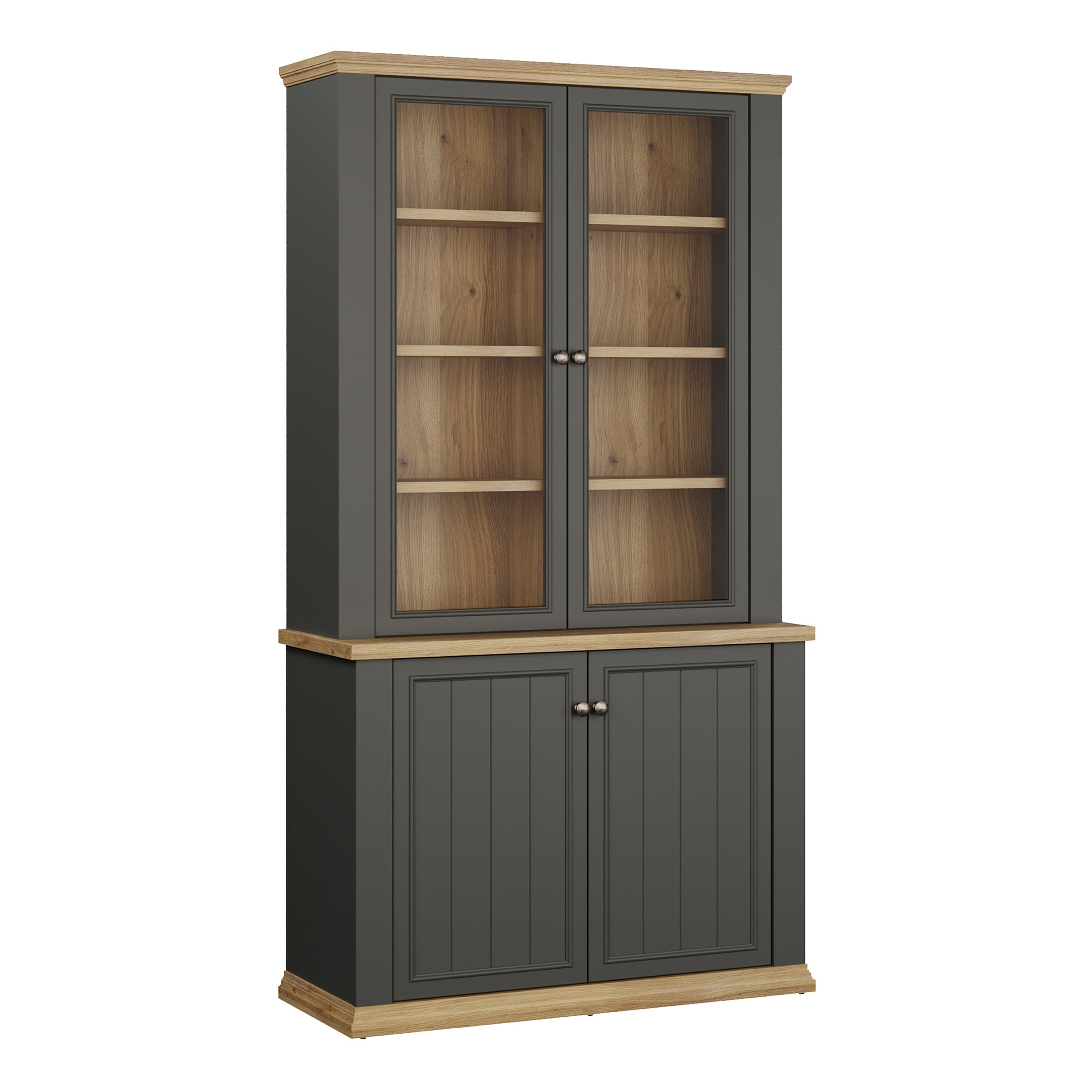 Pontypool 4 Door Display Cabinet in Grey and Mauvella Oak