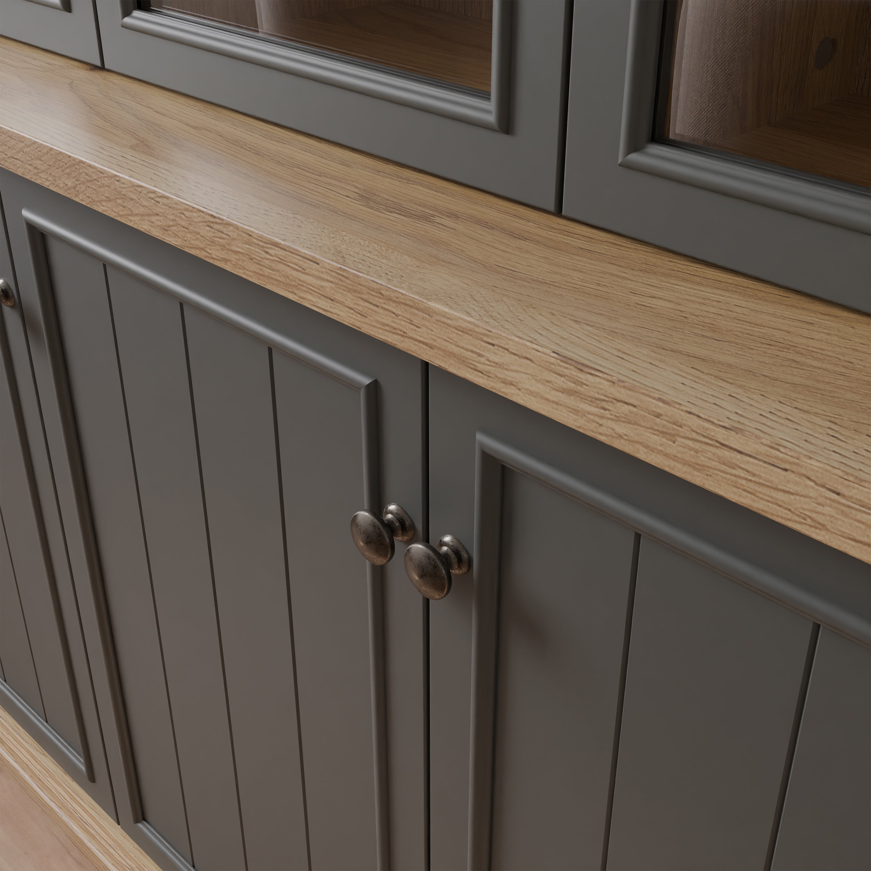 Pontypool 4 Door Display Cabinet in Grey and Mauvella Oak