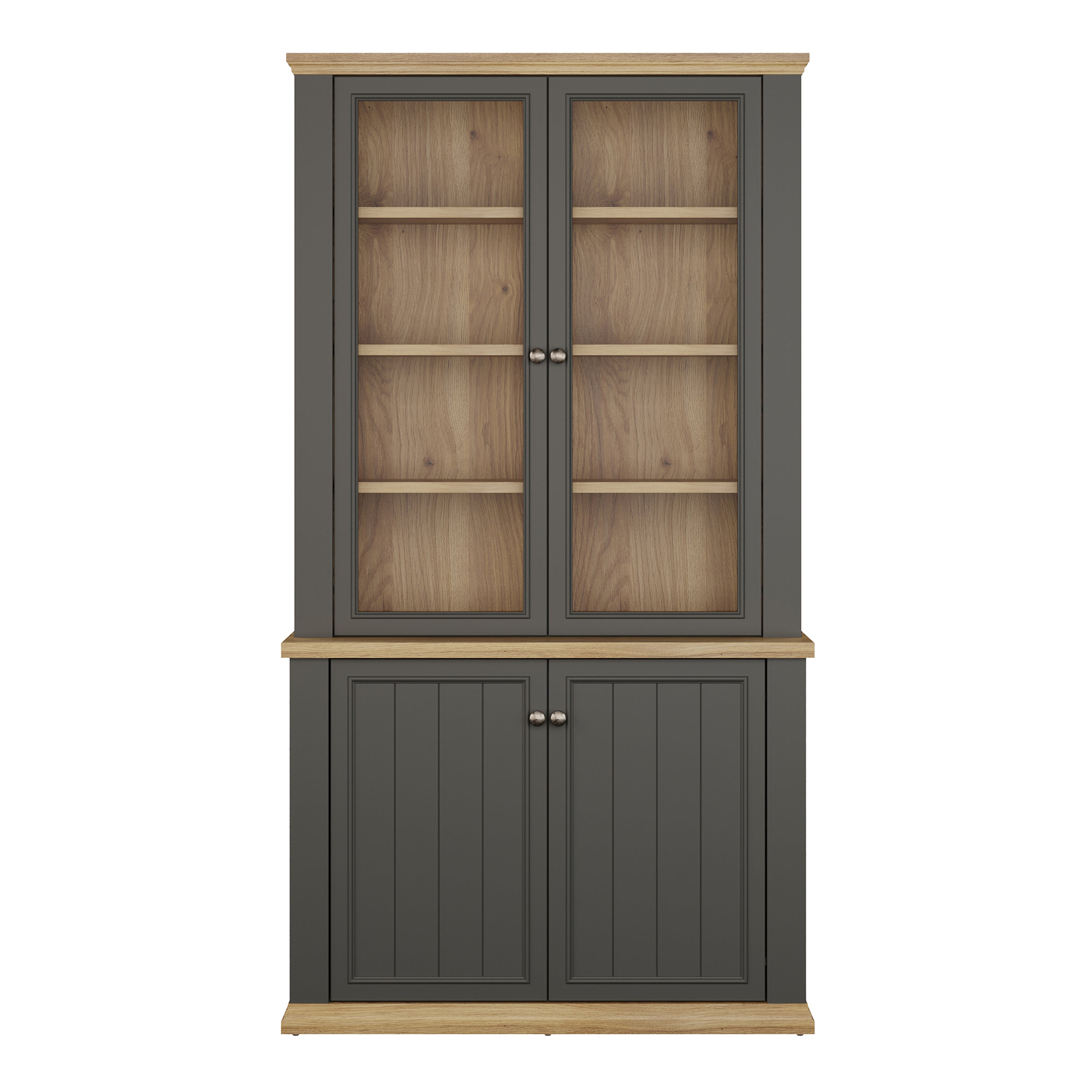 Pontypool 4 Door Display Cabinet in Grey and Mauvella Oak