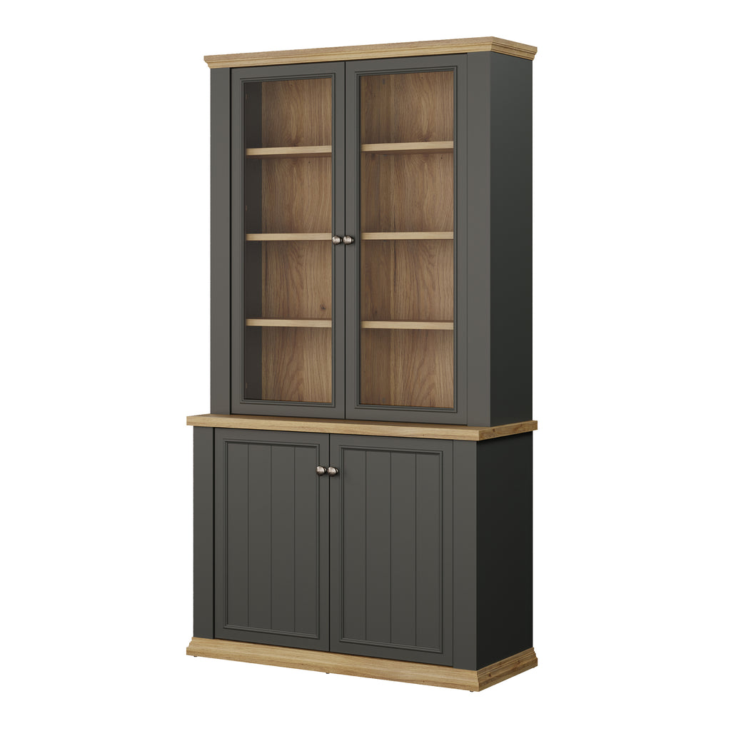 Pontypool 4 Door Display Cabinet in Grey and Mauvella Oak