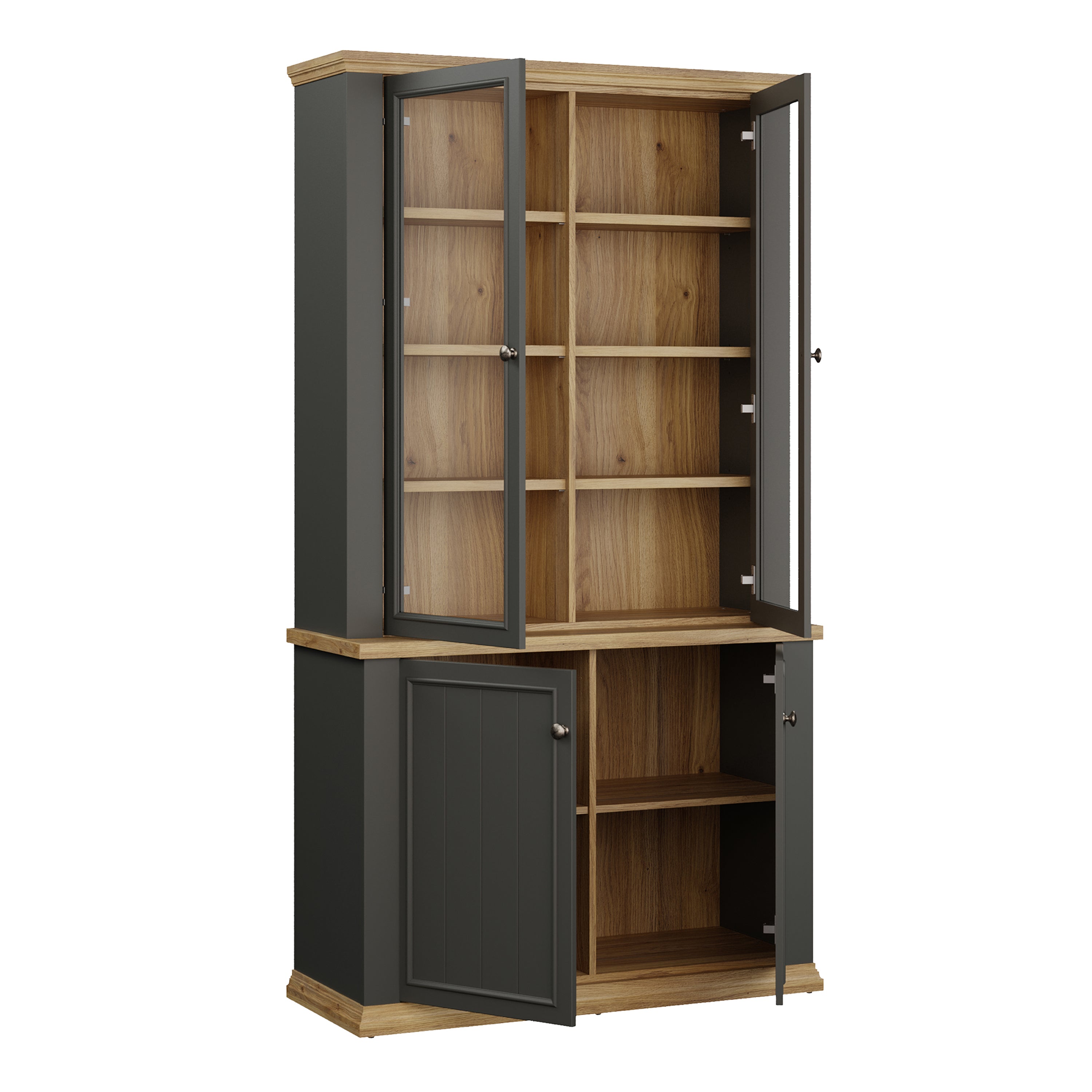 Pontypool 4 Door Display Cabinet in Grey and Mauvella Oak