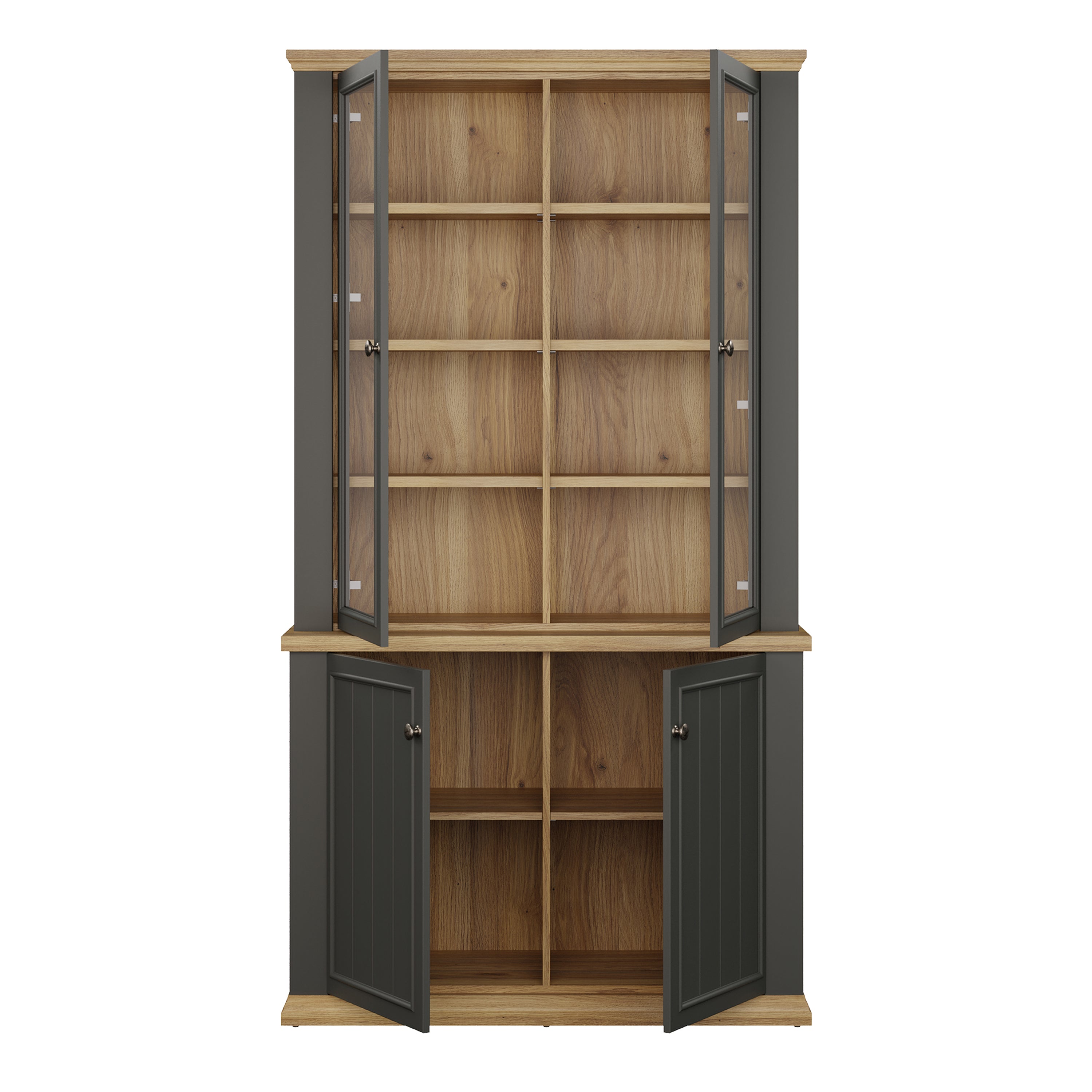 Pontypool 4 Door Display Cabinet in Grey and Mauvella Oak