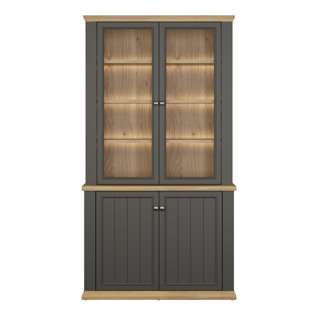 Pontypool 4 Door Display Cabinet in Grey and Mauvella Oak