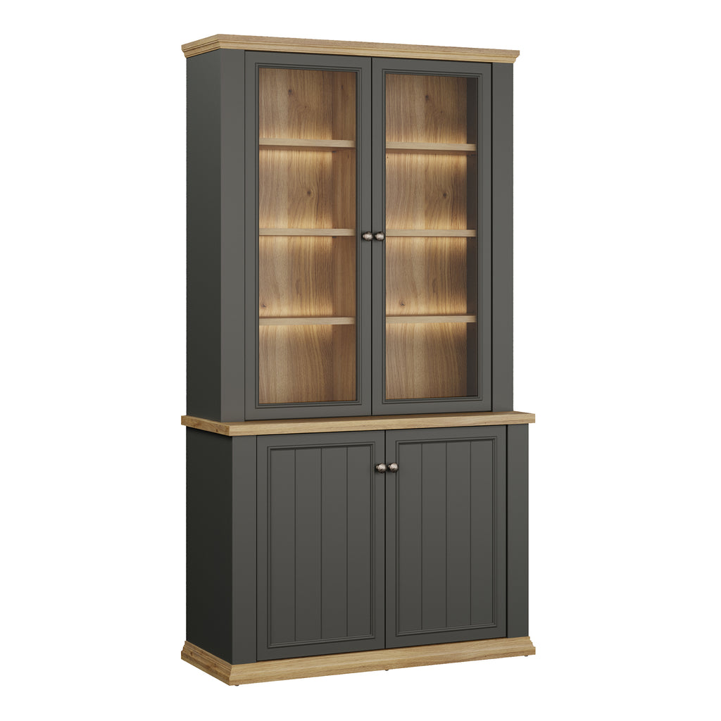 Pontypool 4 Door Display Cabinet in Grey and Mauvella Oak