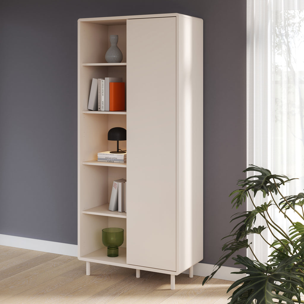 Playly Tall Storage Cabinet with Door/Open Shelving in Sand