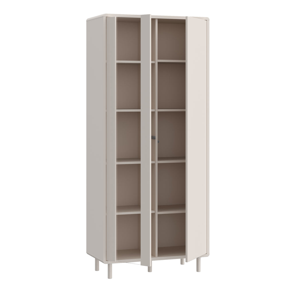 Playly Tall Storage Cabinet with Door and Concealed Open Shelving in Sand