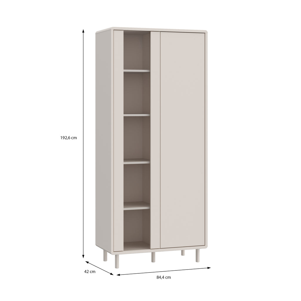 Playly Tall Storage Cabinet with Door and Concealed Open Shelving in Sand