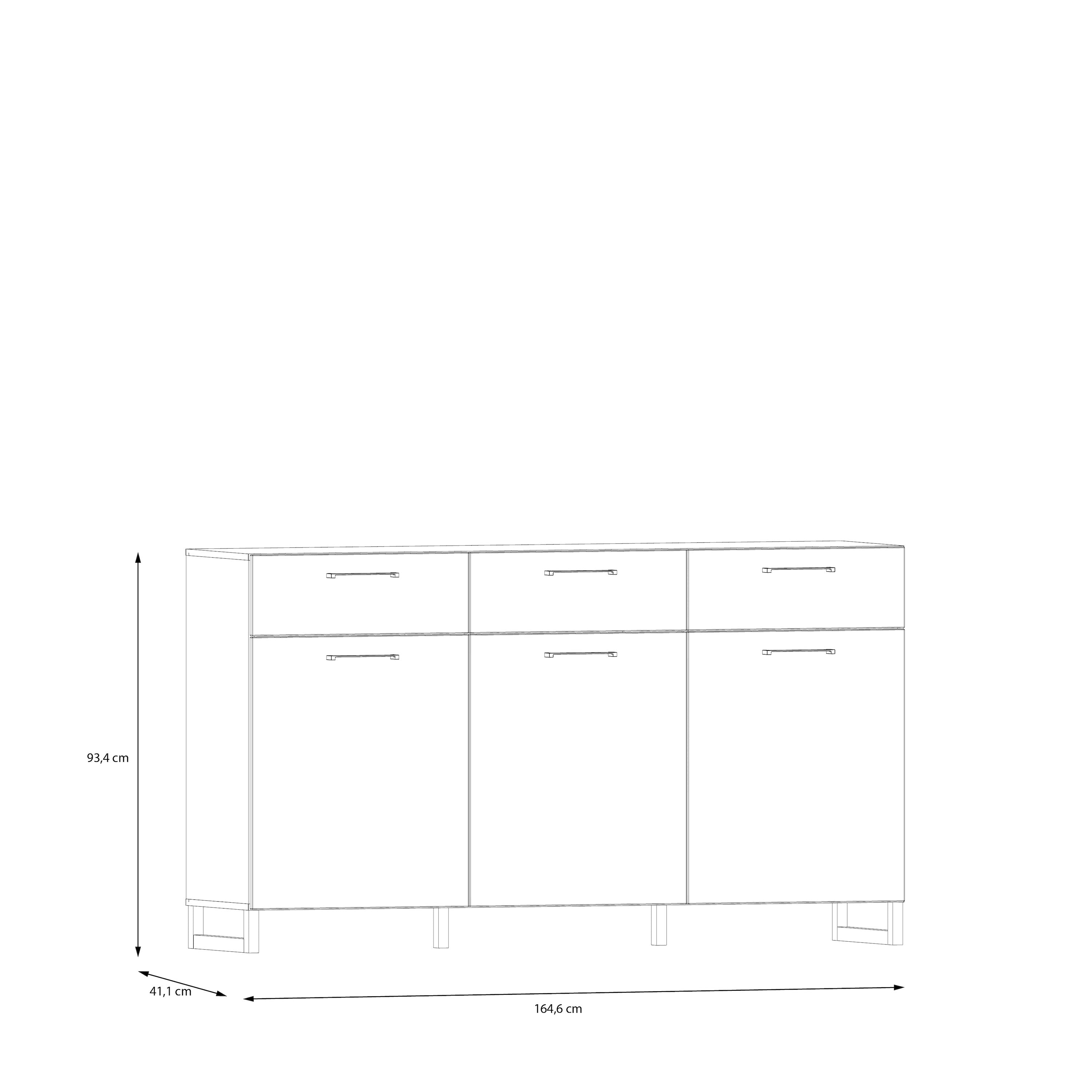 Sali 3 Door 3 Drawer Chest in Light Grey