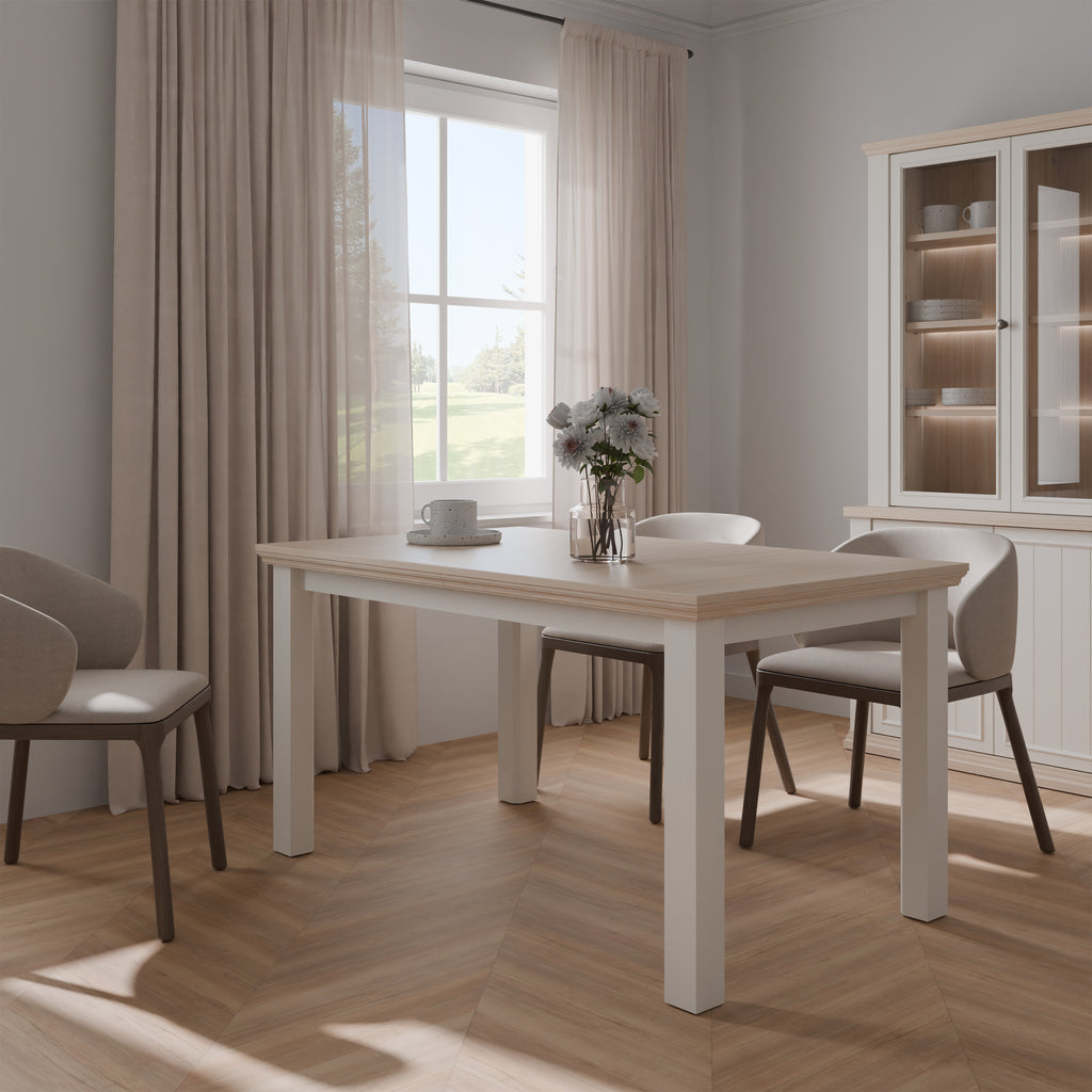 Pontypool Rectangular Dining Table 150x90cm in White and Riva Oak