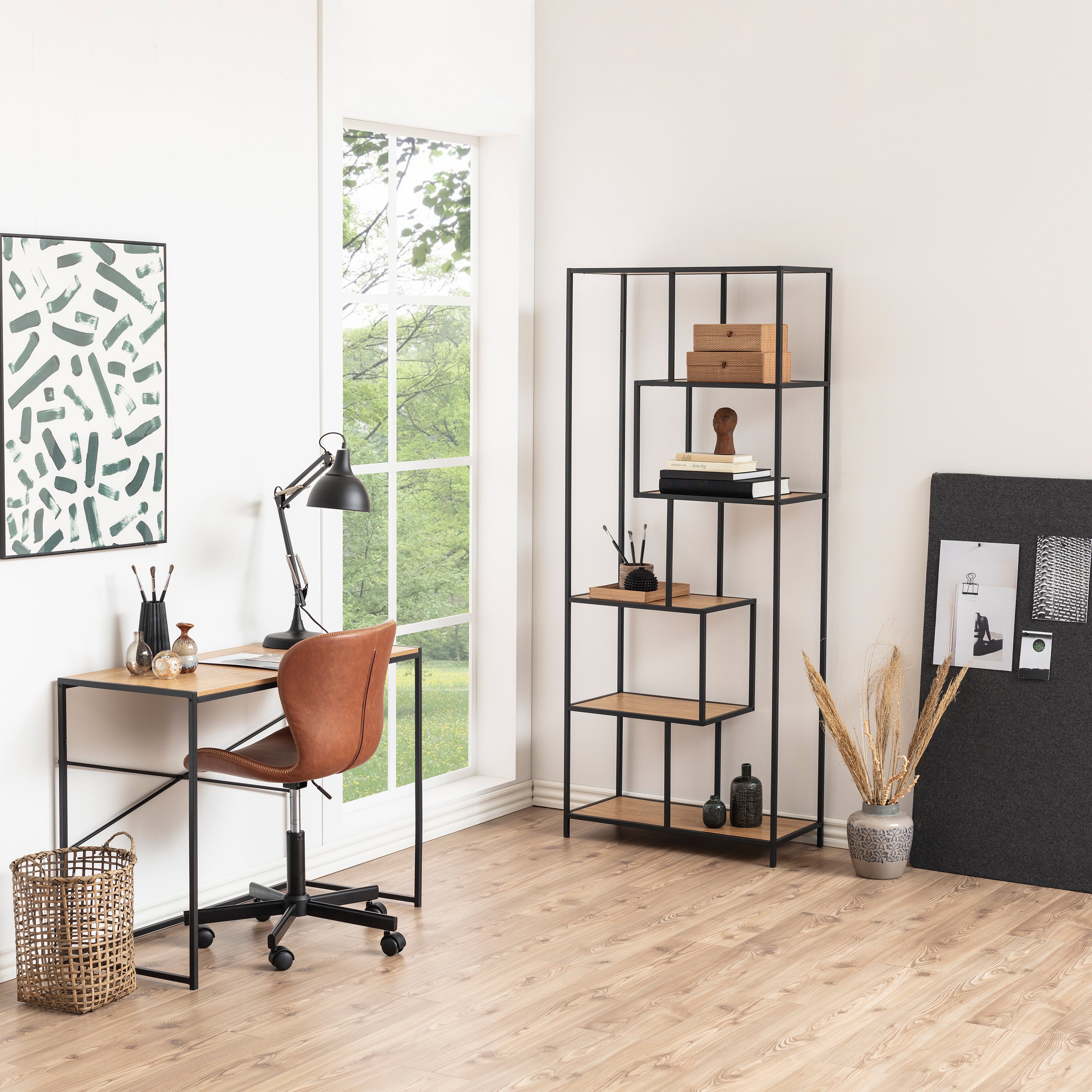 Seaford Wide Grey Steel Bookcase With 4 Grey Melamine Shelves