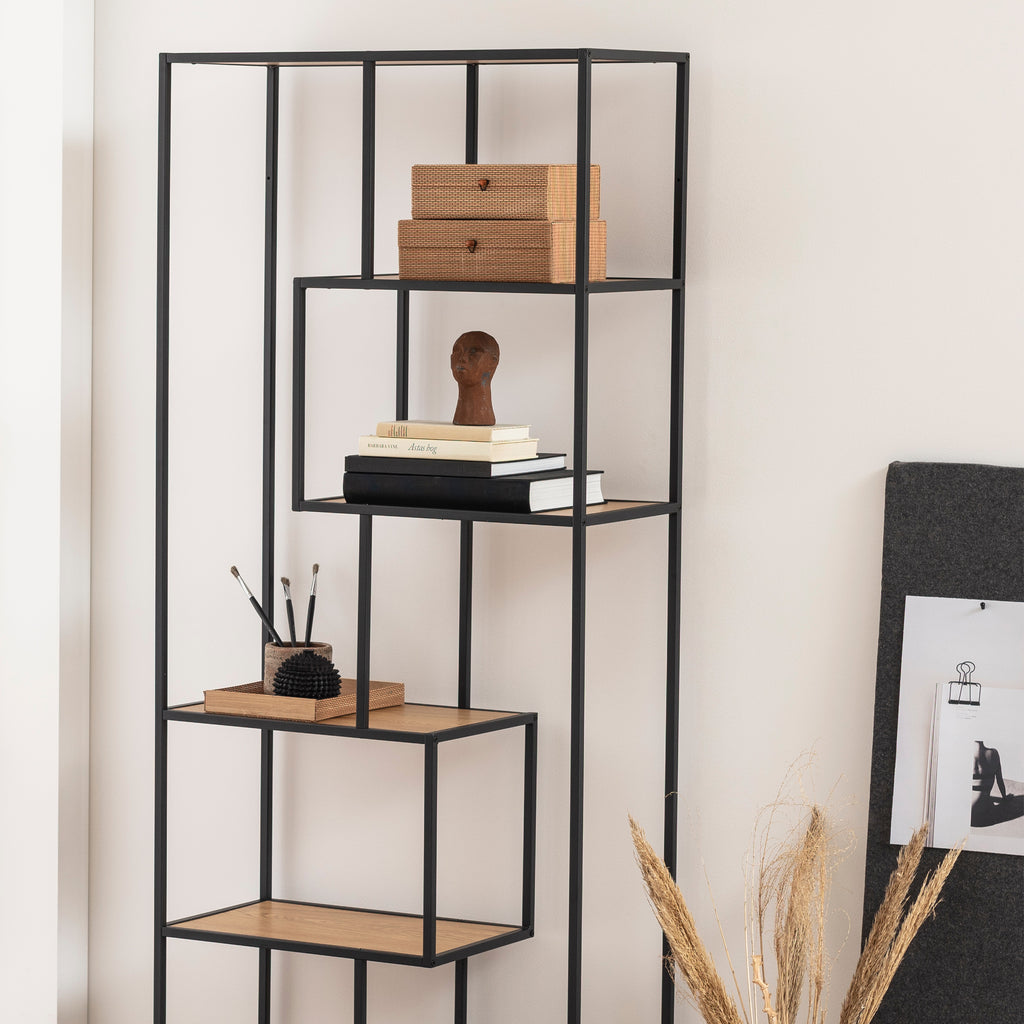 Seaford Wide Grey Steel Bookcase With 4 Grey Melamine Shelves