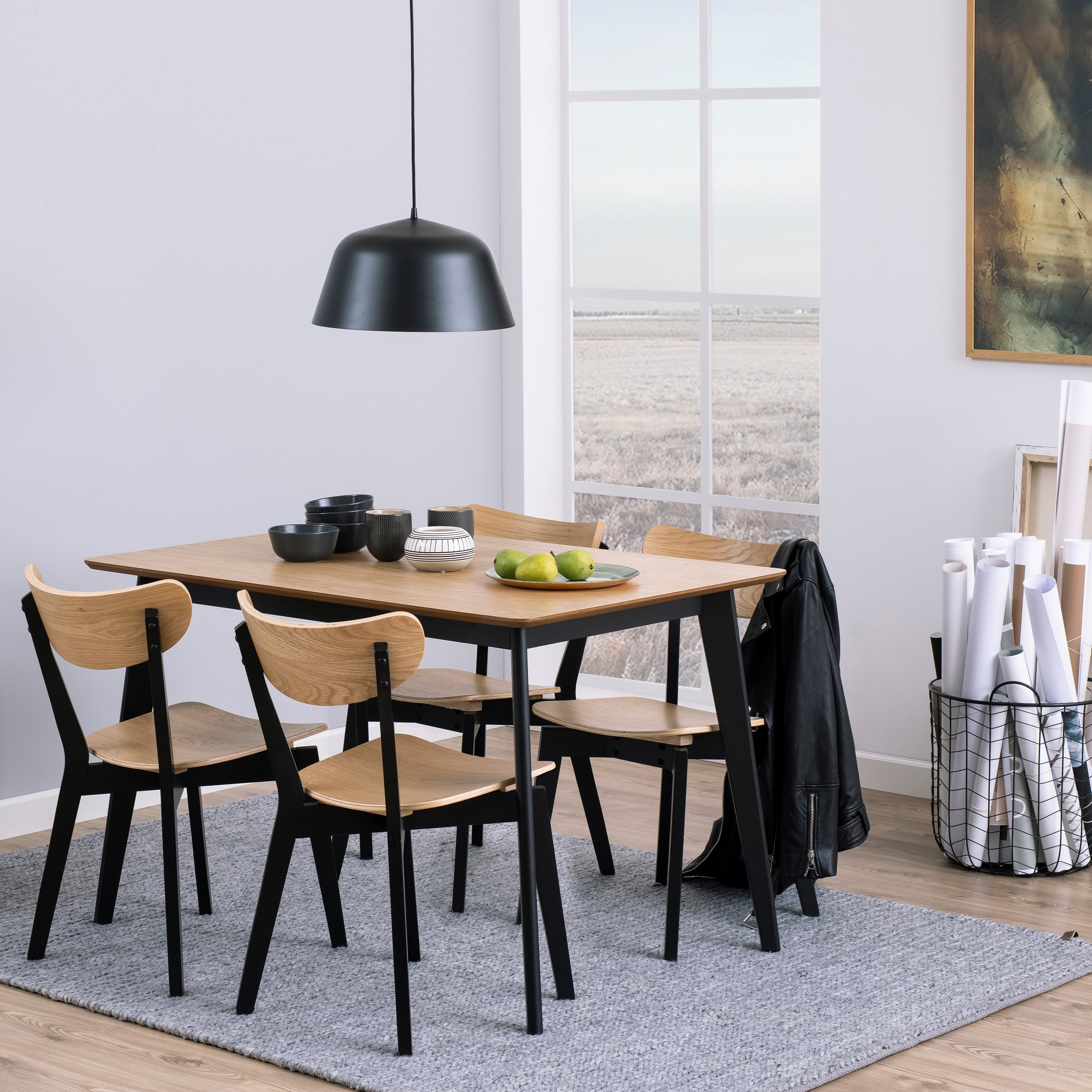 Roxby Dining Table in Oak & Black 120x80cm