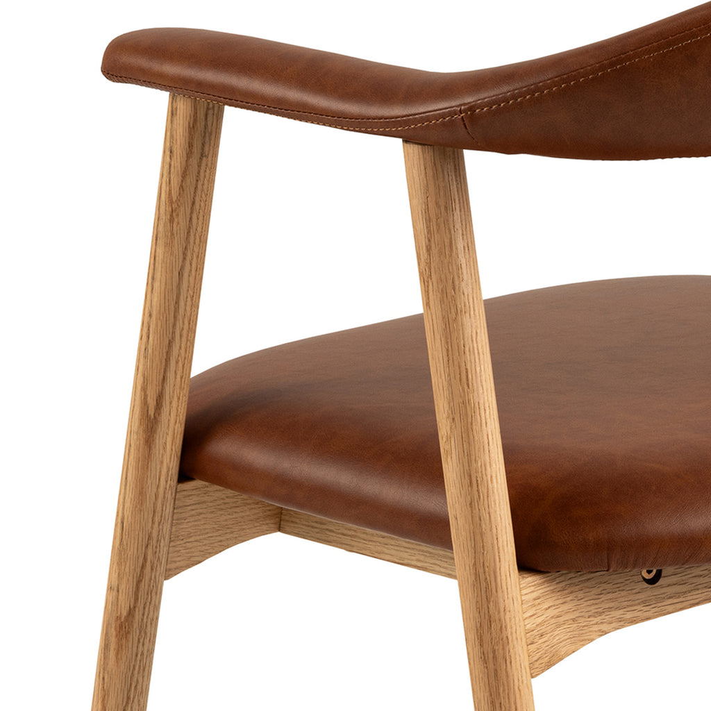 Addi Dining Chair With Armrest in PU Retro Brandy Set of 2