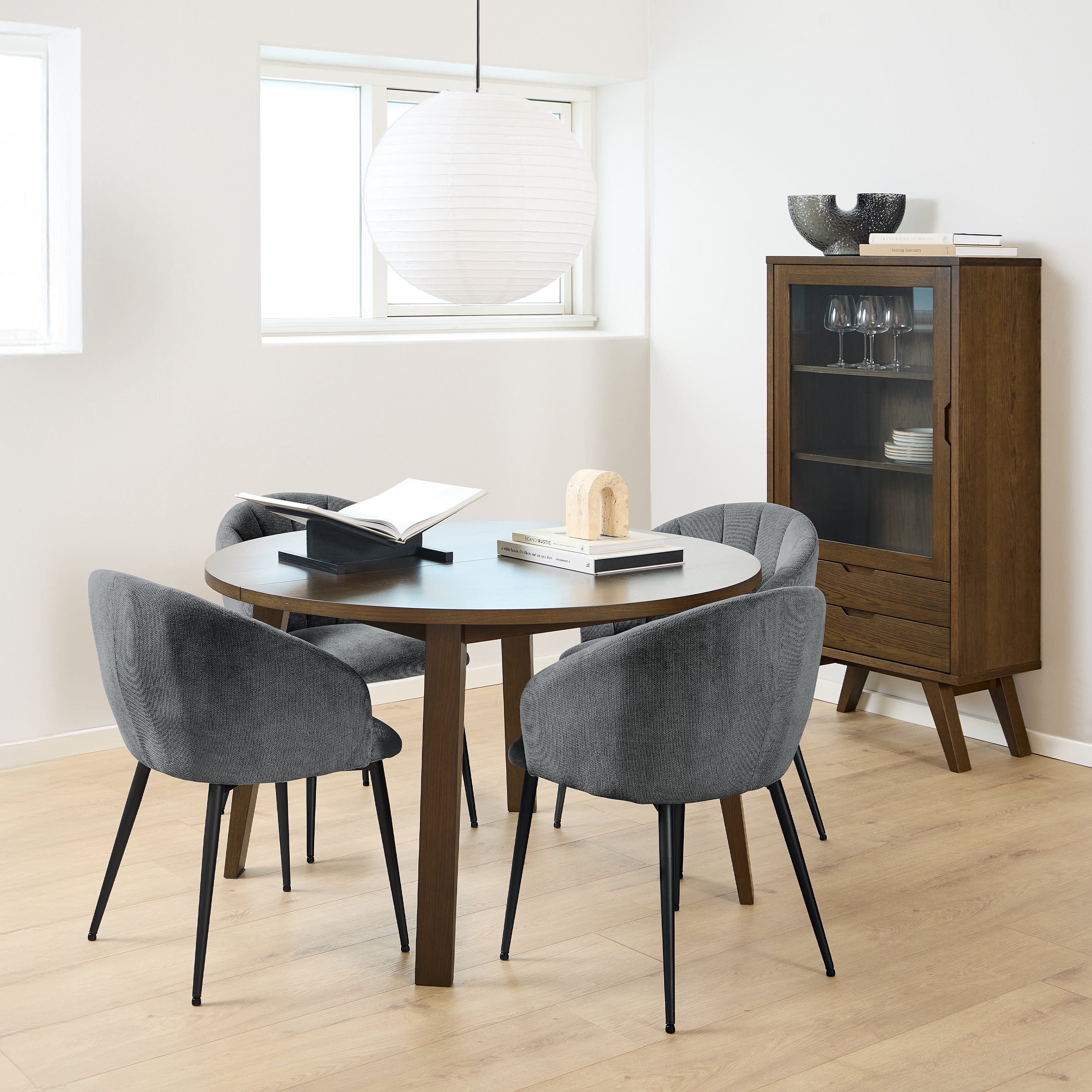 A-Line Display Cabinet with 2 Drawers and 2 Shelves in Smoked Oak