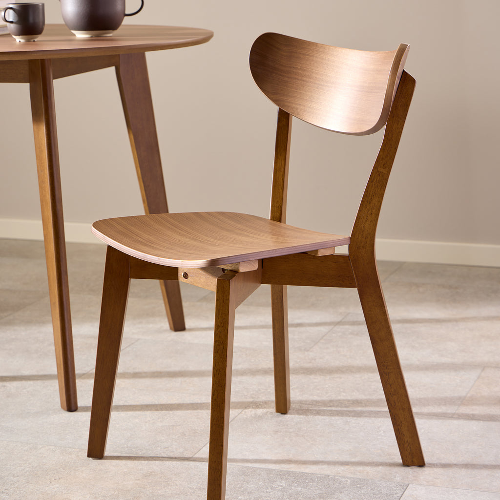 Roxby Round Dining Table in Walnut 105cm includes 4 Roxby Dining Chairs in Walnut