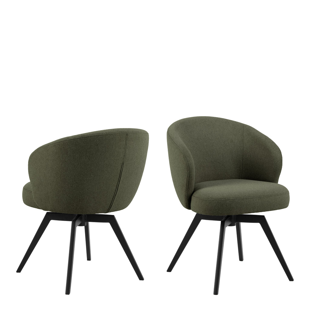 Darlene Dining Chair with Armrest and Swivel Function in Green