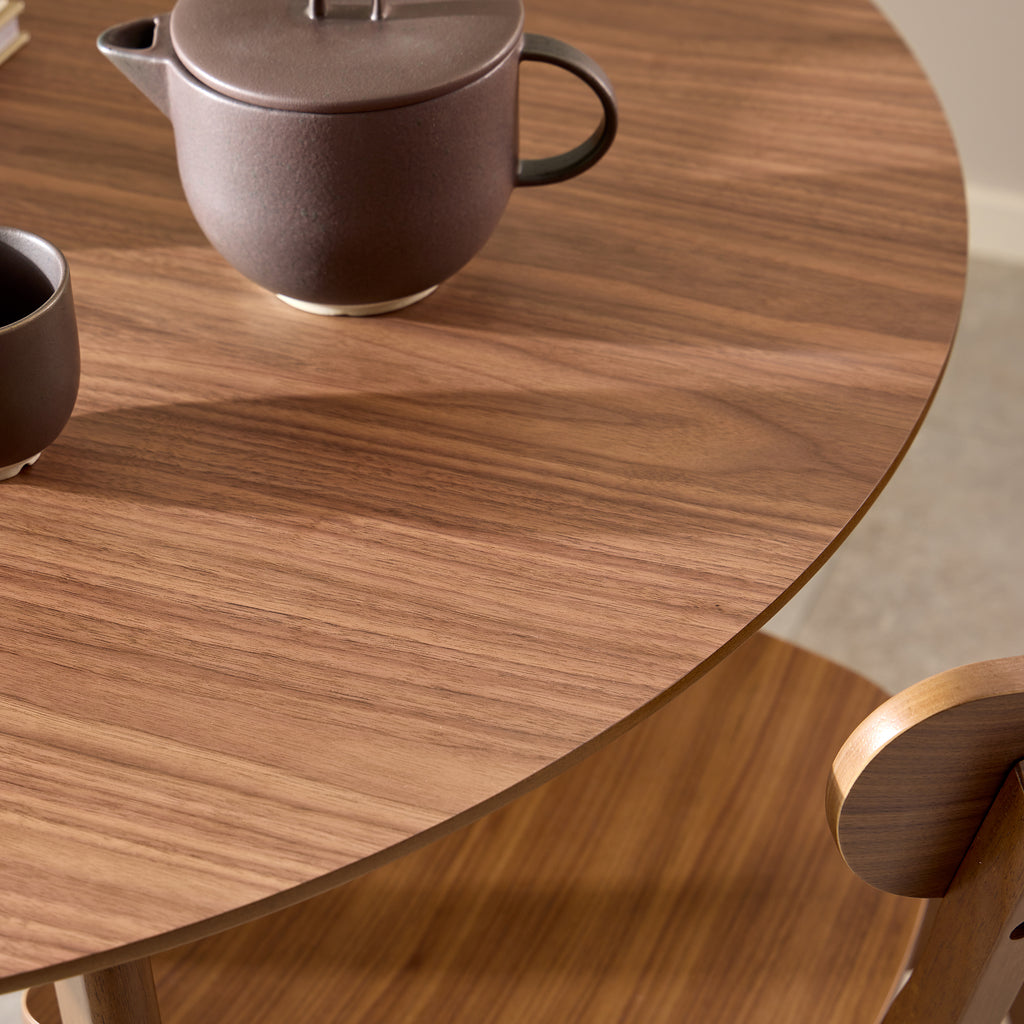 Roxby Round Dining Table in Walnut 120cm includes 4 Roxby Dining Chairs in Walnut