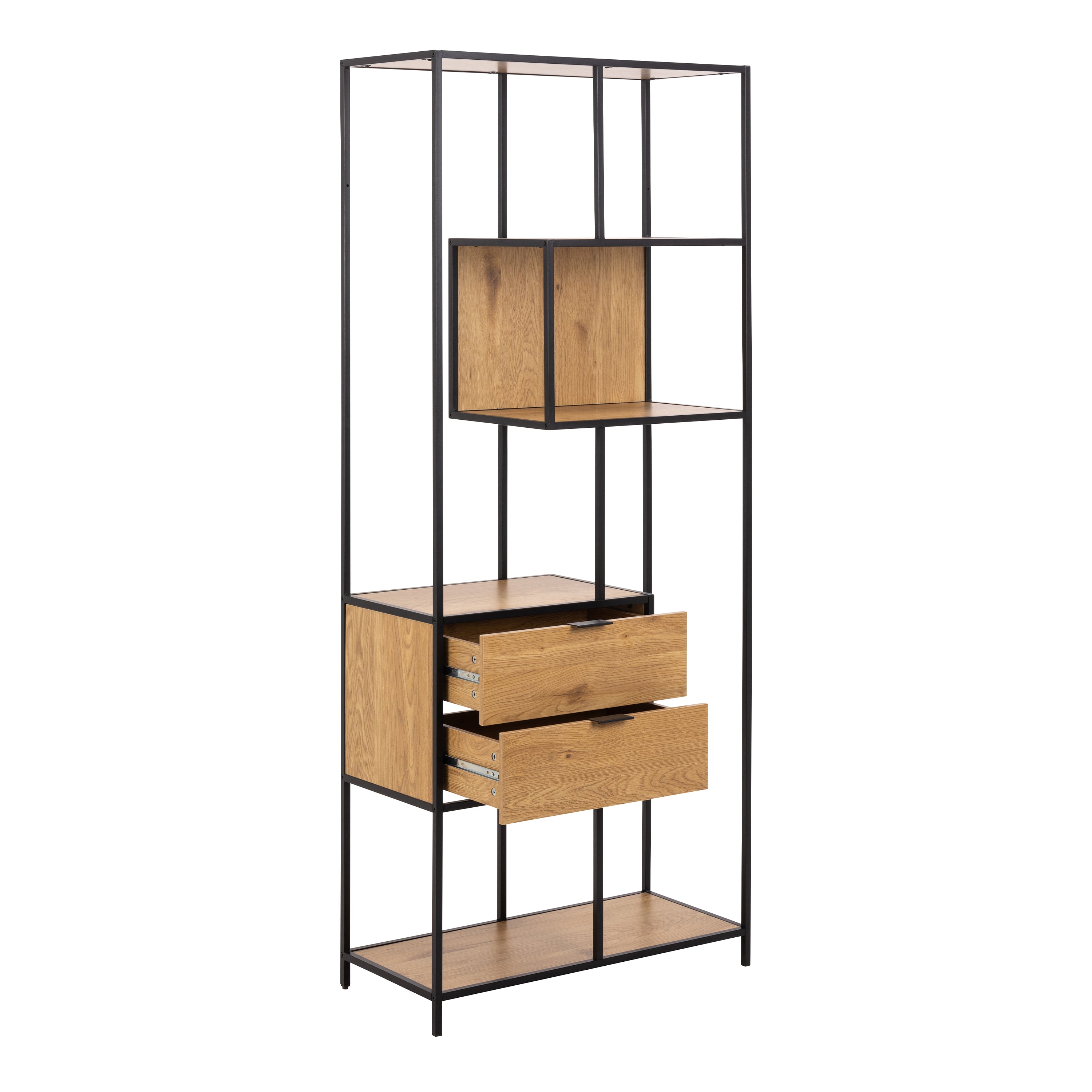 Seaford Wide Grey Steel Bookcase With 4 Grey Melamine Shelves
