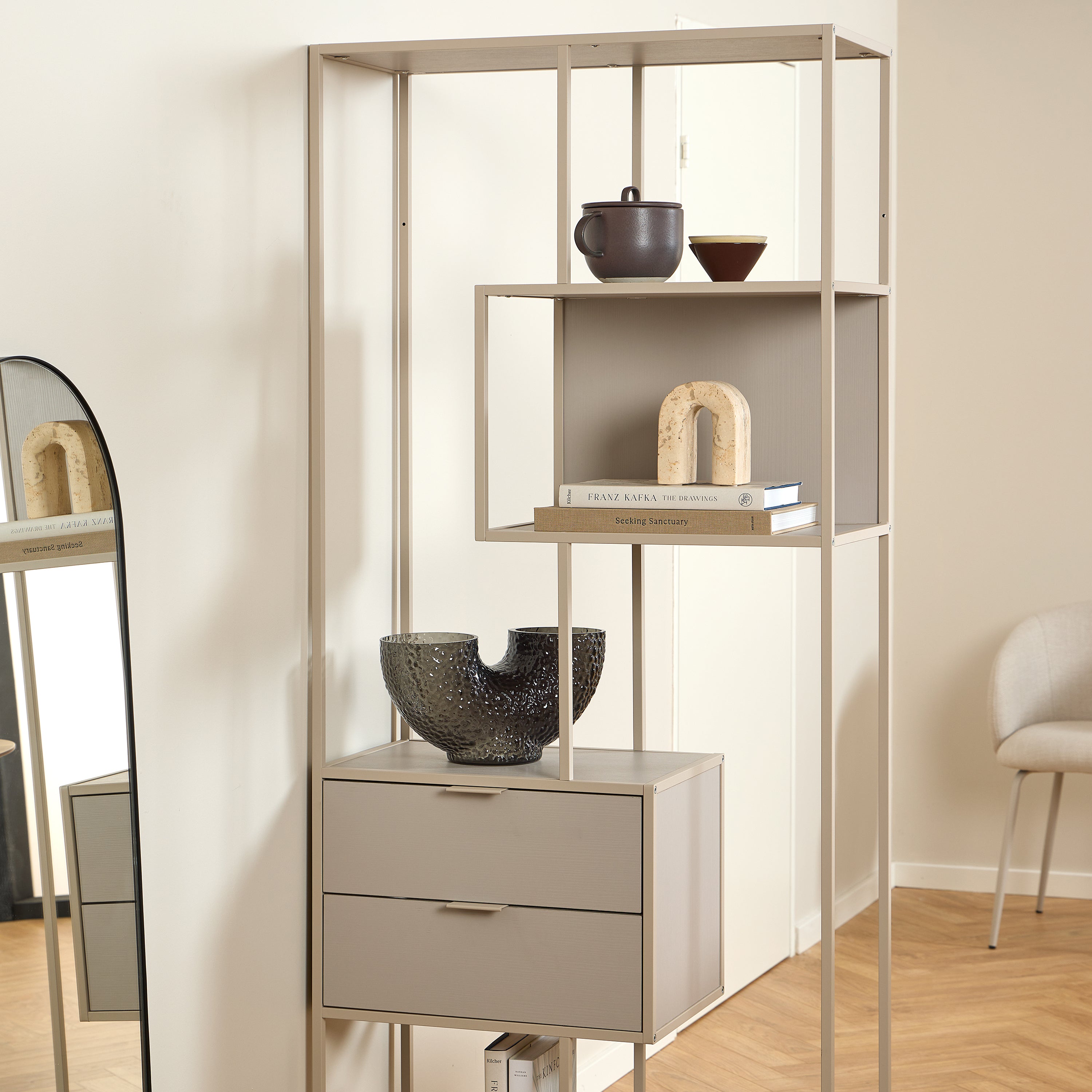 Seaford Wide Grey Steel Bookcase With 4 Grey Melamine Shelves